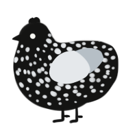 A black and mist chicken with a speckle pattern