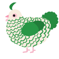 A cream and viridian chicken with a lace pattern