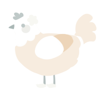 A cream chicken with a head pattern