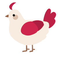A cream and crimson chicken