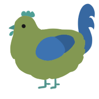 A chartreuse and ultramarine chicken