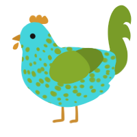 A aqua and chartreuse chicken with a speckle pattern