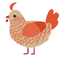 A beige and vermilion chicken with a lace pattern