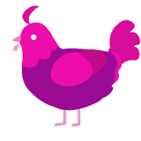 A plum and fuchsia chicken with a head pattern