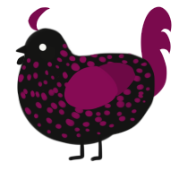 A black and wine chicken with a speckle pattern