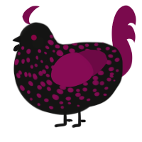 A black and wine chicken with a speckle pattern