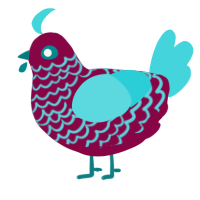 A maroon and aqua chicken with a lace pattern