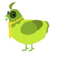 A lime and chartreuse chicken with a head pattern