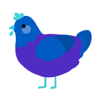 A indigo and ultramarine chicken with a head pattern