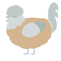 A beige and silver chicken with a head pattern