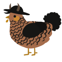 A brown and black chicken with a lace pattern