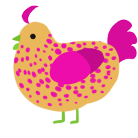 Spotted Bubble, a honey and fuchsia chicken with a speckle pattern