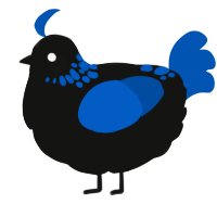 A black and ultramarine chicken with a neck-speckle pattern