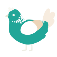 A turquoise and cream chicken with a neck-speckle pattern