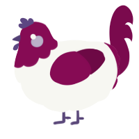 A white and wine chicken with a head pattern