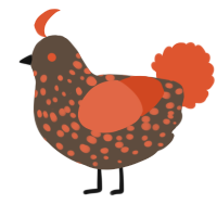 A bark and vermilion chicken with a speckle pattern