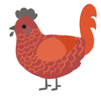 A red and vermilion chicken with a lace pattern