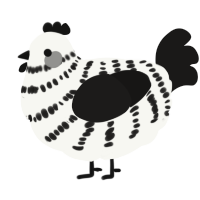 A white and sable chicken with a bar pattern