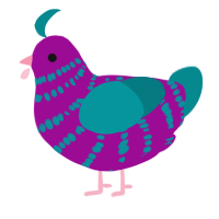 A plum and teal chicken with a bar pattern