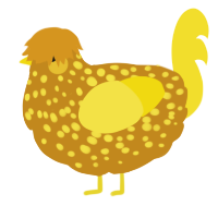 A ochre and yellow chicken with a speckle pattern