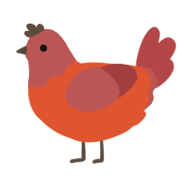 A vermilion and red chicken with a head pattern