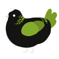 A black and chartreuse chicken with a neck-band pattern