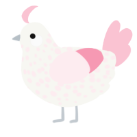 A white and rose chicken with a speckle pattern