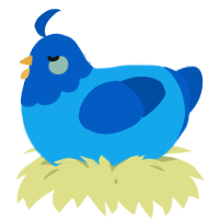 A sky and ultramarine chicken with a head pattern