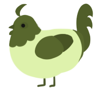 A apple and olive chicken with a head pattern