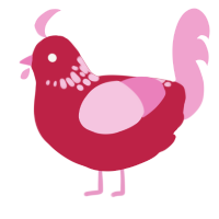 A crimson and pink chicken with a neck-speckle pattern