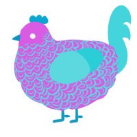 A orchid and aqua chicken with a double-lace pattern