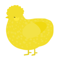 A yellow chicken with a speckle pattern