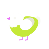 bug, a lime and white chicken with a head pattern