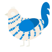A cream and sapphire chicken with a bar pattern