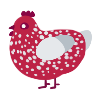 A crimson and mist chicken with a speckle pattern