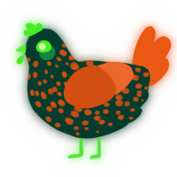 A rose and sky chicken with a speckle pattern
