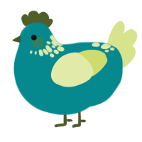 A teal and lemon chicken with a neck-speckle pattern