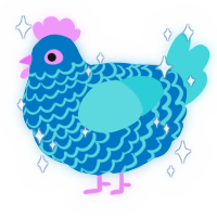 A sapphire and aqua chicken with a lace pattern