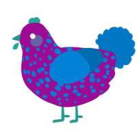A plum and sapphire chicken with a speckle pattern