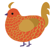 A vermilion and gold chicken with a lace pattern