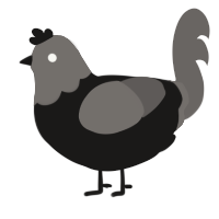 A sable and grey chicken with a head pattern