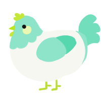 A white and mint chicken with a head pattern
