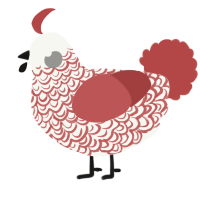 A white and red chicken with a double-lace pattern