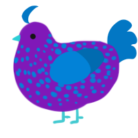A violet and sapphire chicken with a speckle pattern