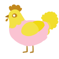 A rose and yellow chicken with a head pattern