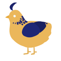 A honey and navy chicken with a neck-speckle pattern