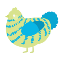 A lemon and cerulean chicken with a bar pattern