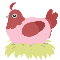 A rose and red chicken with a head pattern