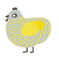 A silver and yellow chicken with a lace pattern