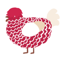 A crimson and cream chicken with a lace pattern